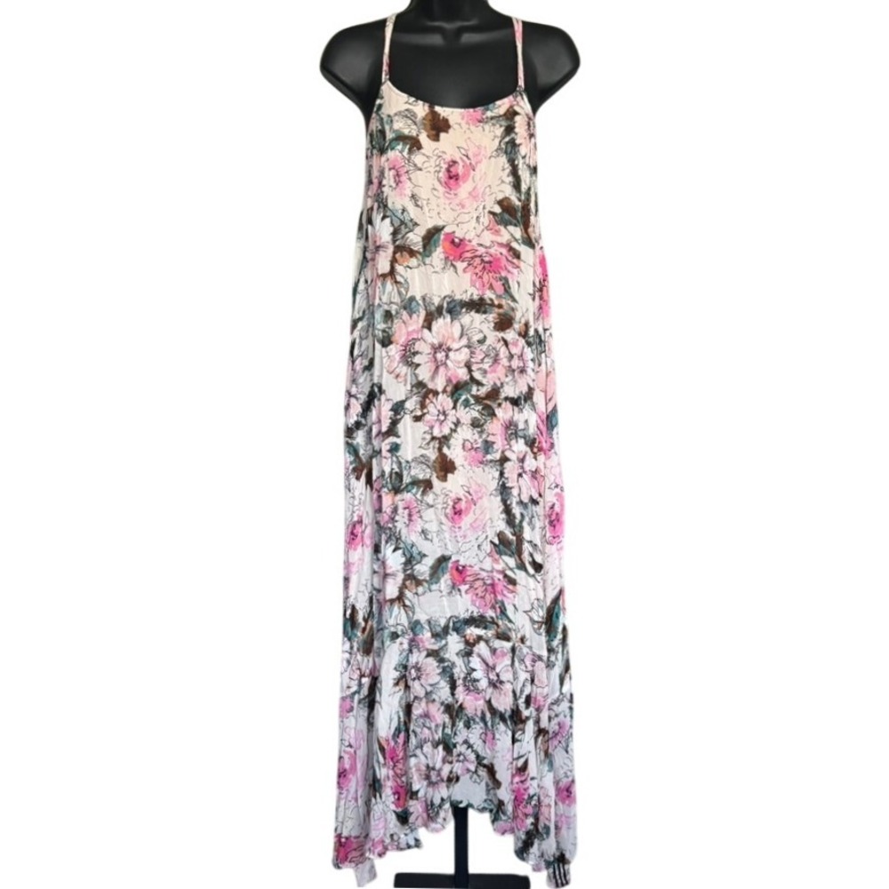 Plenty by Tracy Reese Floral Maxi Dress Sz XS Pink‎ White Boho Gypsy Flowy Sheer